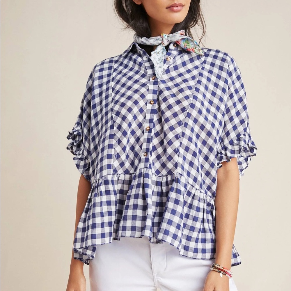 Maeve flounced gingham blouse